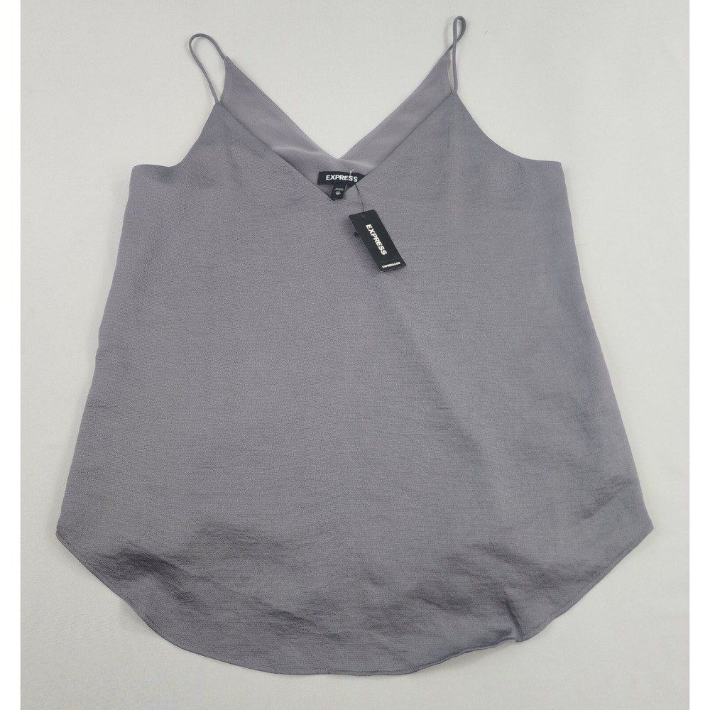 Express Blouse Top Womens XS Grey Polyester Sleeveless V-Neck Tunic New